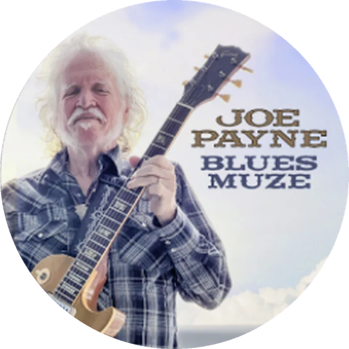 Joe Payne — Blues Muze album cover: Joe holding a hollow-body guitar against a blue Florida sky